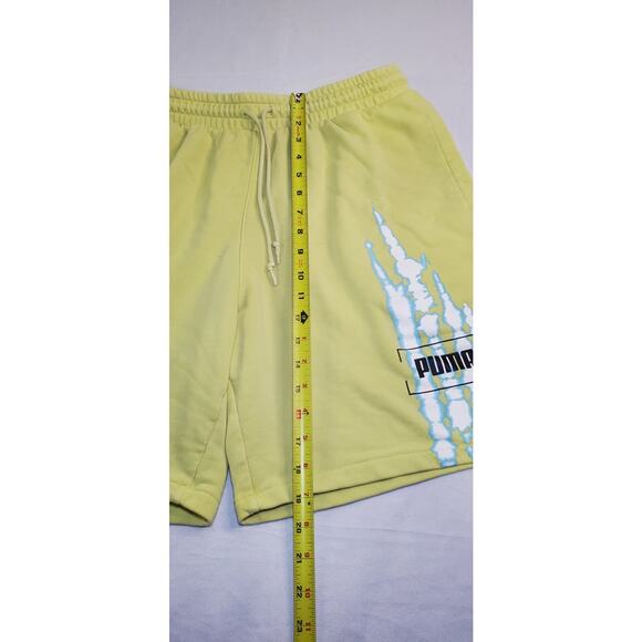 Puma Shorts Mens Size L Green Sweat Fleece Joggers Casual Gym Drawstring Ca11 - Picture 2 of 8